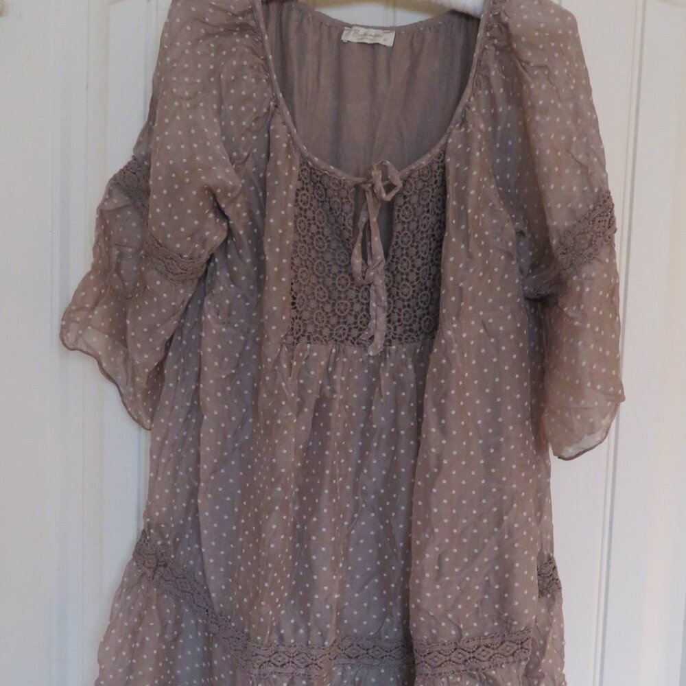 Bellaumbra Italy BOHO Pale Tan Polkadot Dress Lined M (K542)